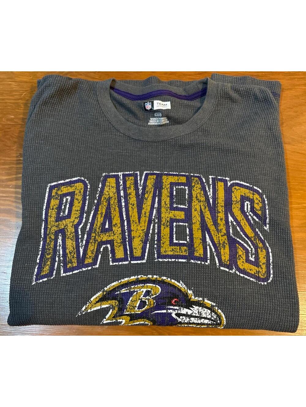 NWOT NFL Team Apparel Ravens AFC Football Logo Dark Grey Waffle Knit Thermal 3XL